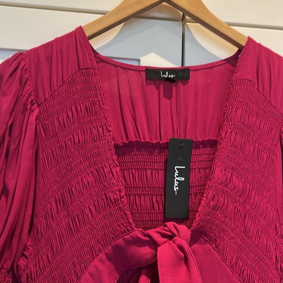 Lulu’s Featured Cutie Berry Pink Smocked Tie-Front Midi Dress Size XS - Picture 6 of 17